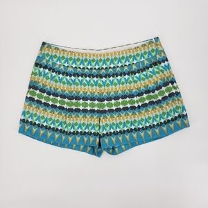 𝅺j. Crew Factory Geo Print Green and Blue Shorts, Size 6